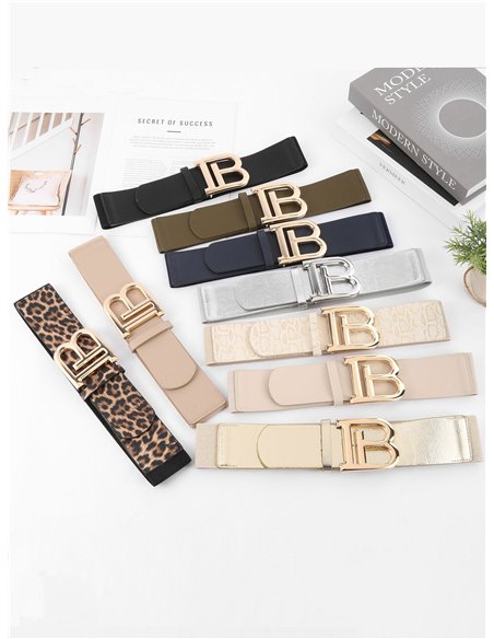 Cinturón elástico polipiel detalle metálico