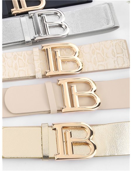 Cinturón elástico polipiel detalle metálico