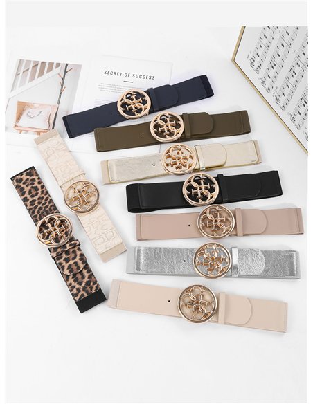 Cinturón elástico polipiel detalle metálico