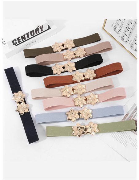 Cinturón elástico flores metálico