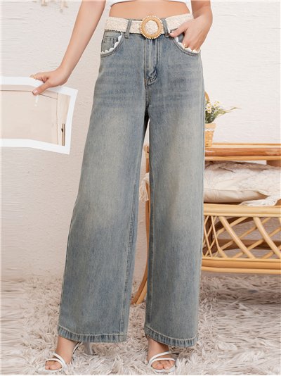 Jeans rectos cinturón tejano (S-M-L-XL)