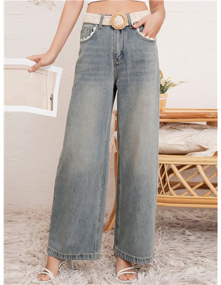 Jeans rectos cinturón tejano (S-M-L-XL)