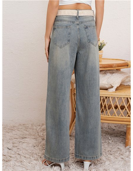 Jeans rectos cinturón tejano (S-M-L-XL)