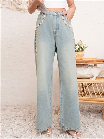 Jeans rectos abalorios
