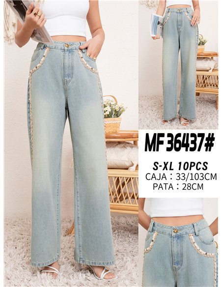 Jeans rectos abalorios