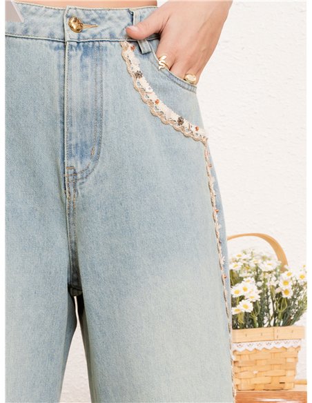 Jeans rectos abalorios