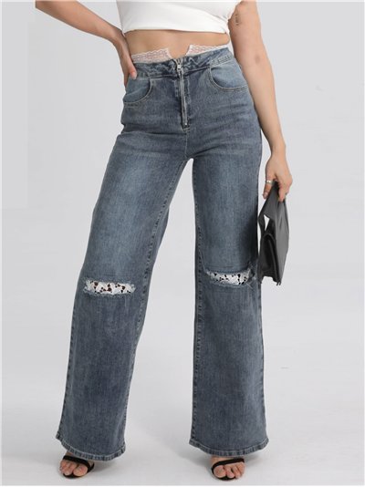 Jeans rectos rotos encaje