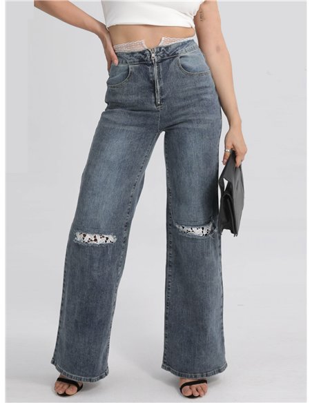 Jeans rectos rotos encaje