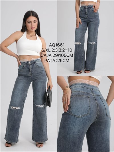 Jeans rectos rotos encaje 2