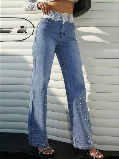 Jeans rectos encaje strass