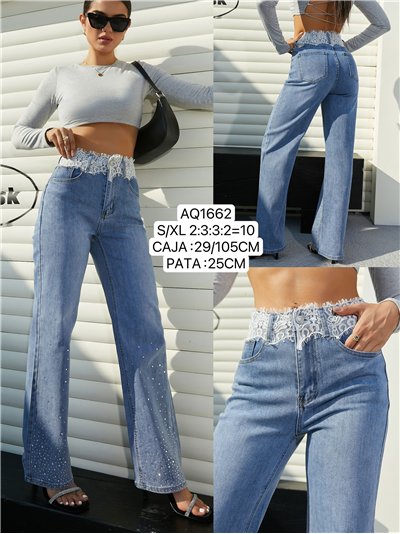 Jeans rectos encaje strass 2