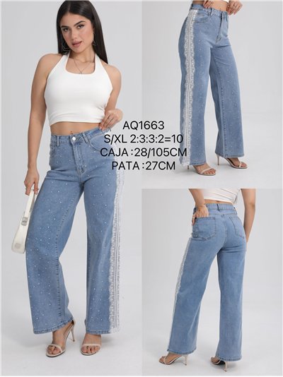 Jeans rectos encaje strass 2