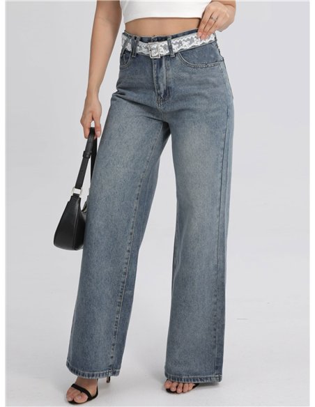 Jeans rectos cinturón encaje