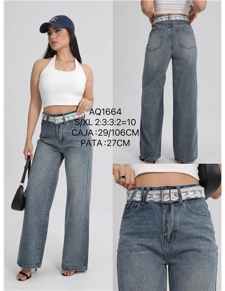 Jeans rectos cinturón encaje