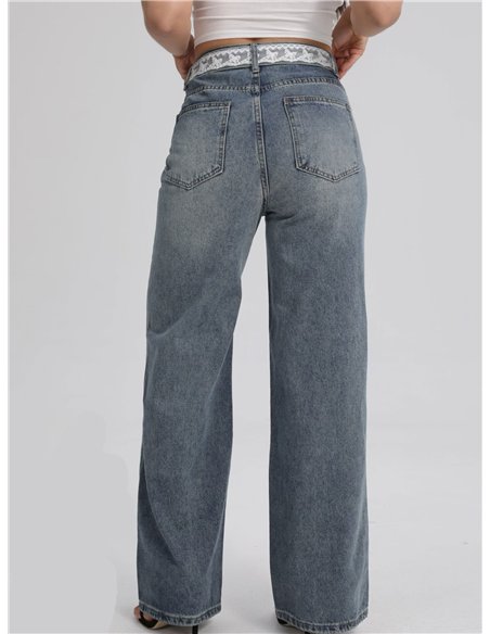 Jeans rectos cinturón encaje