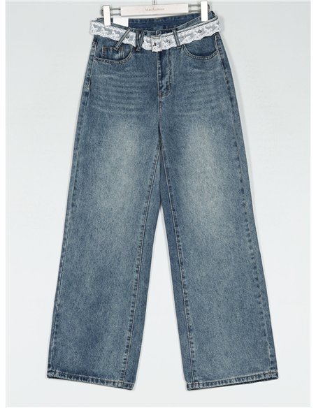 Jeans rectos cinturón encaje