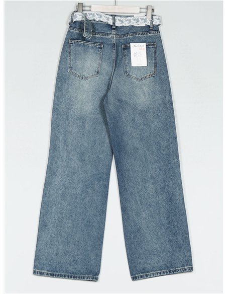 Jeans rectos cinturón encaje
