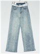 Jeans rectos strass cinturón encaje