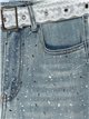 Jeans rectos strass cinturón encaje