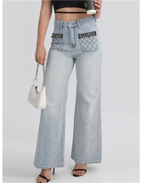 Jeans rectos bolsillos tweed