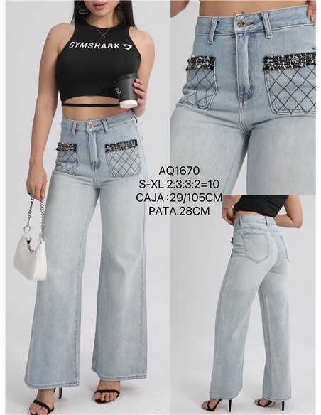 Jeans rectos bolsillos tweed