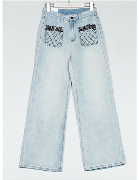 Jeans rectos bolsillos tweed
