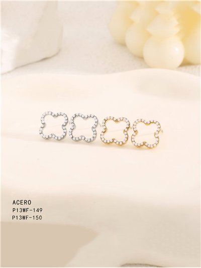 Pendientes trébol perlas - Acero inoxidable