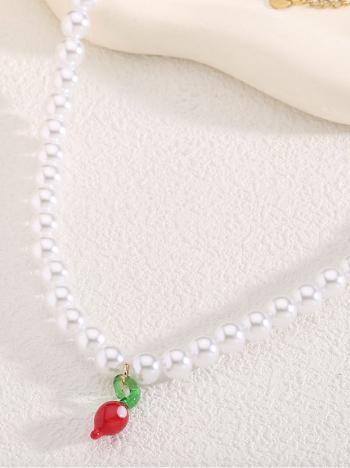 Collar perlas charm rabanito - Acero inoxidable