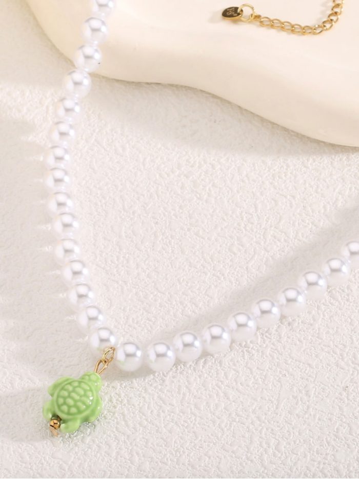 Collar perlas charm tortuga - Acero inoxidable