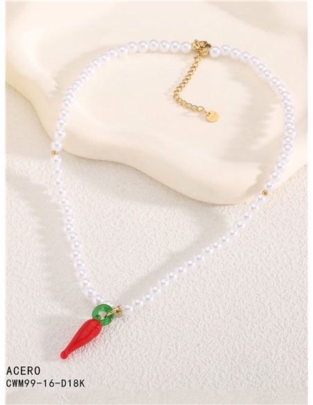 Collar perlas charm zanahoria - Acero inoxidable