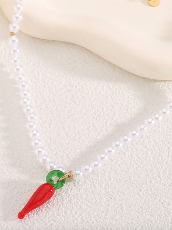 Collar perlas charm zanahoria - Acero inoxidable