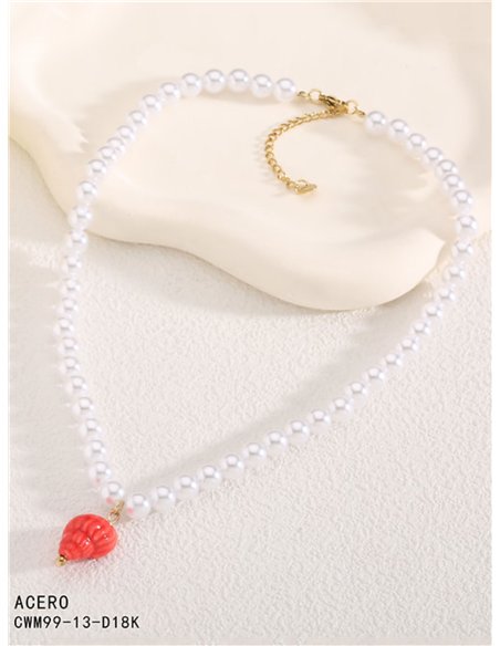Collar perlas charm caracola - Acero inoxidable