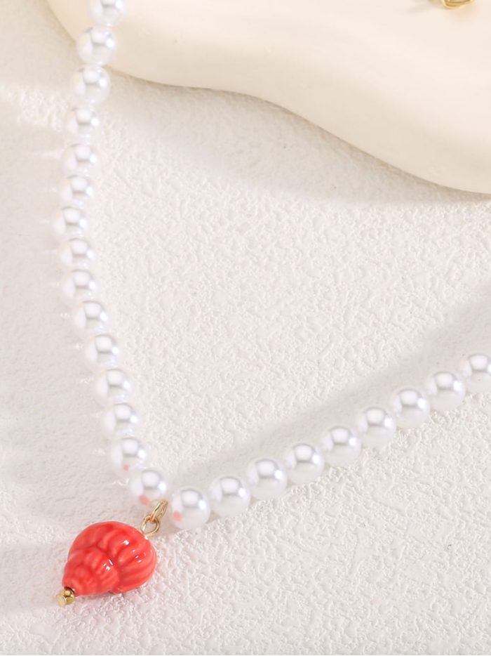 Collar perlas charm caracola - Acero inoxidable