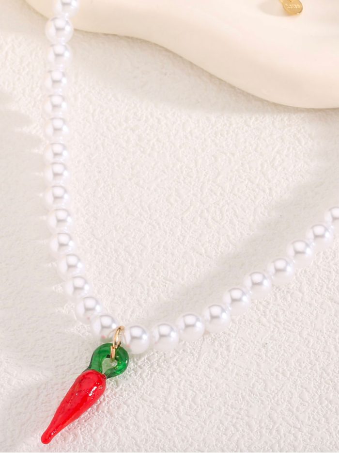 Collar perlas charm zanahoria - Acero inoxidable