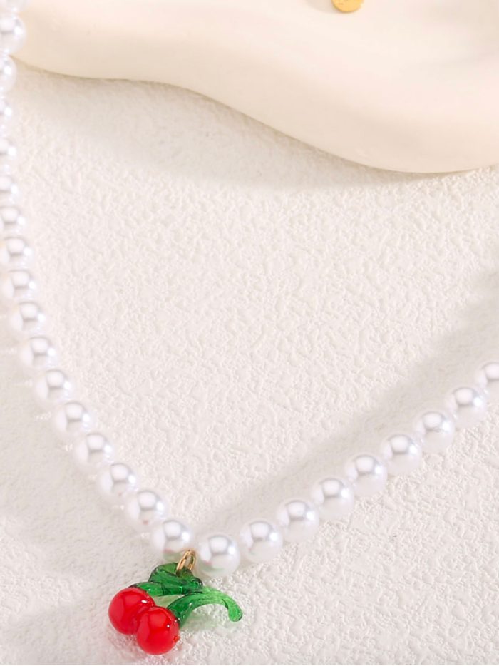 Perlen Charm Kirschen Halskette - Edelstahl