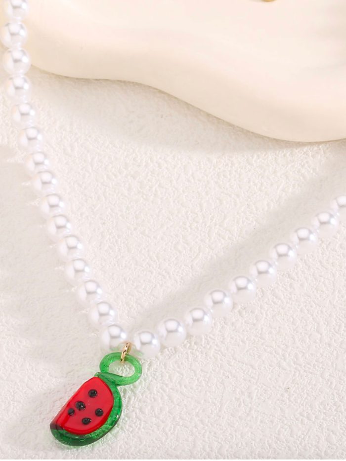 Collar perlas charm sandía - Acero inoxidable