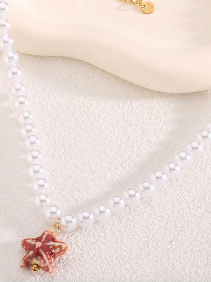Collar perlas charm estrella de mar - Acero inoxidable