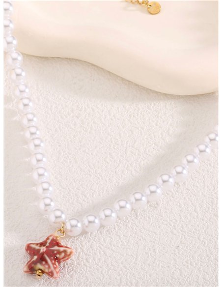 Collar perlas charm estrella de mar - Acero inoxidable