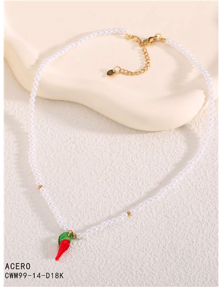 Collar perlas charm zanahoria - Acero inoxidable