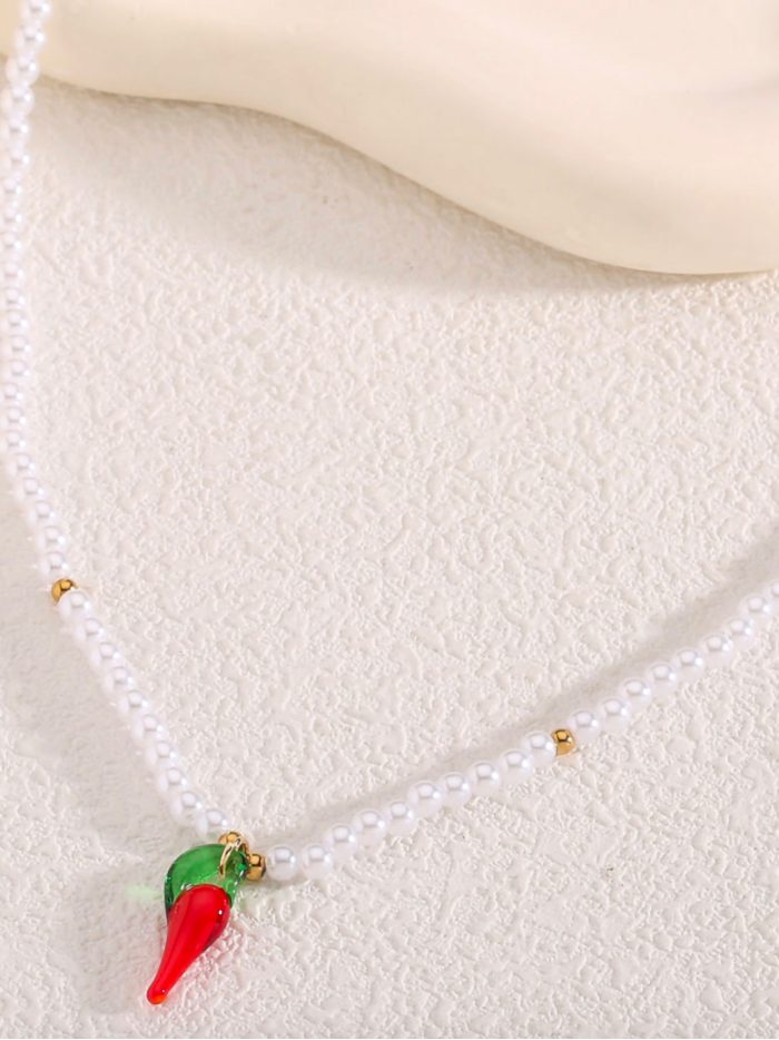 Collar perlas charm zanahoria - Acero inoxidable