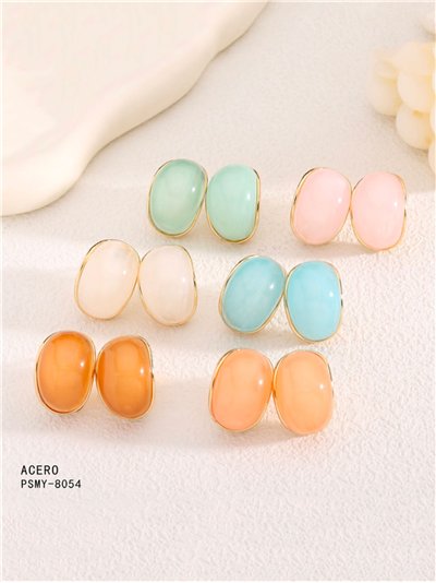 Pendientes ovalados con resina - Acero inoxidable