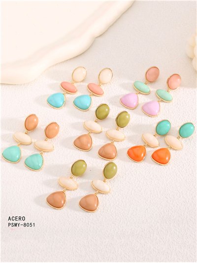 Pendientes largos de resina con efecto piedra - Acero inoxidable