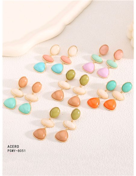 Pendientes largos de resina con efecto piedra - Acero inoxidable