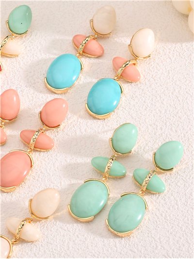 Pendientes largos ovalados de resina con efecto piedra 2