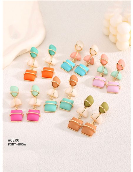 Pendientes largos geométricos de resina con efecto piedra - Acero inoxidable