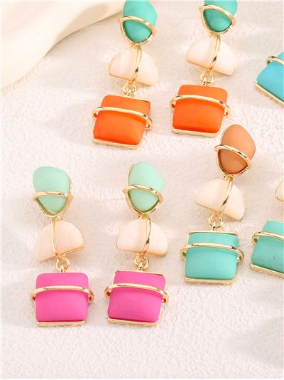 Pendientes largos geométricos de resina con efecto piedra - Acero inoxidable 2