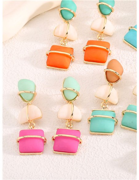 Pendientes largos geométricos de resina con efecto piedra - Acero inoxidable