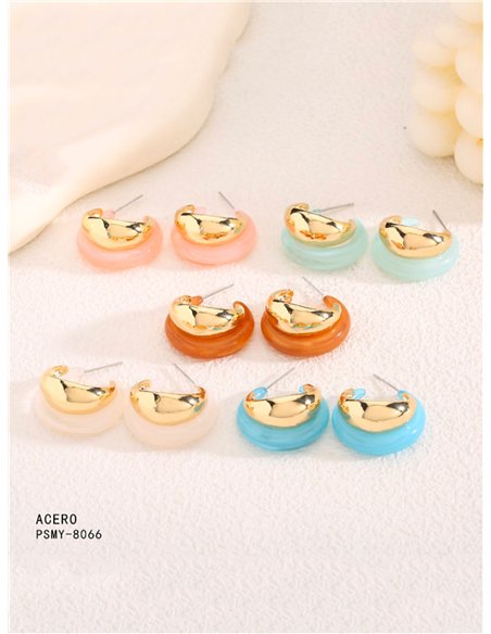 Pendientes aros efecto doble con resina - Acero inoxidable