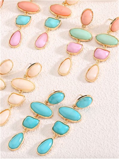 Pendientes largos geométricos de resina con efecto piedra - Acero inoxidable 2