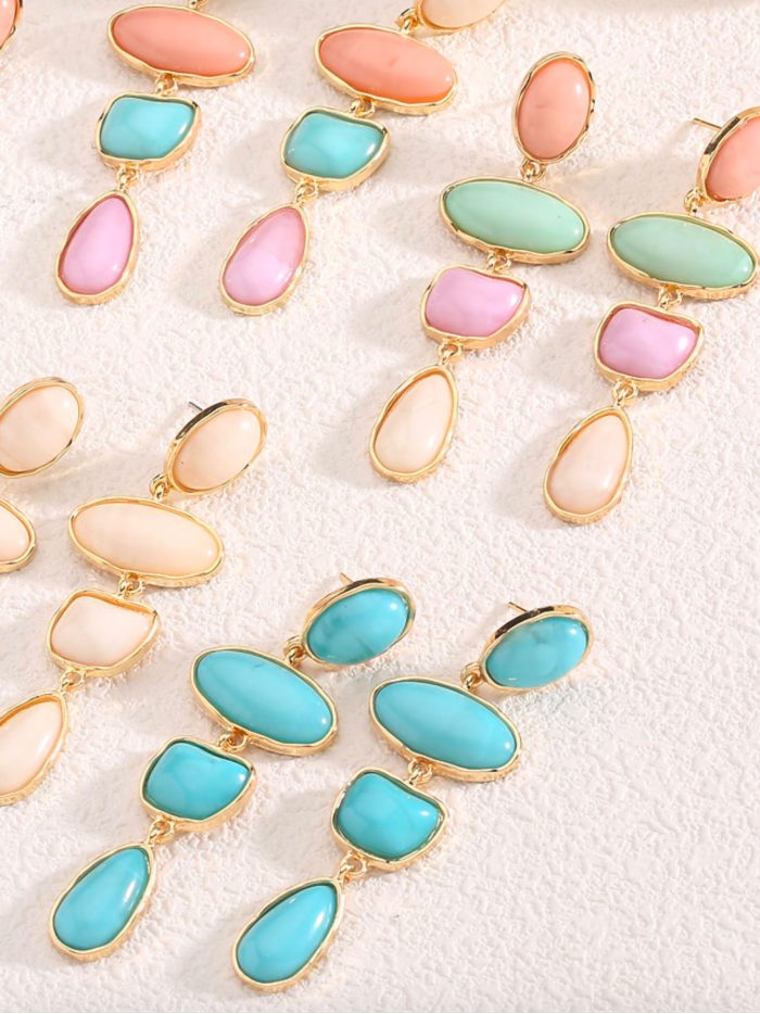 Orecchini lunghi geometrici in resina con effetto pietra - Acciaio inossidabile